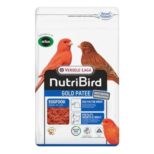 Versele-Laga NutriBird Gold Patee Kanarien rot 5 kg - Vogelfutter mit 100% natürlichem Honig, unterstützt Wachstum & Mauser von Kanarien und Exoten, sorgt für ein glänzendes Federkleid und intensive Farbgebung.