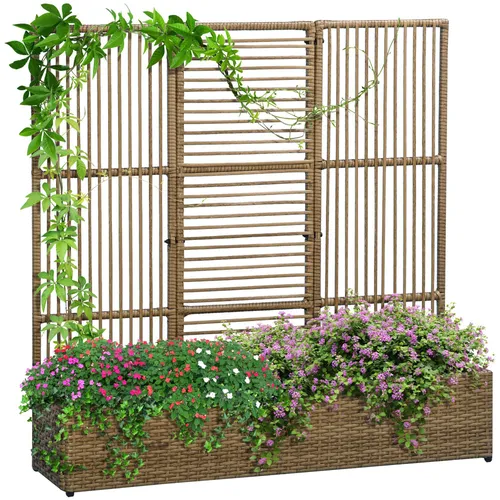 Outsunny Blumenkasten mit Rankhilfe - Wetterbeständiger Pflanzkasten mit Rankhilfe aus PE-Rattan und pulverbeschichtetem Stahl, ideal für Garten und Terrasse. Maße: 103x103x29 cm.
