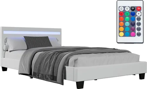 Juskys Polsterbett Verona, 120x200 cm - Modernes Polsterbett mit robustem Kunstlederbezug, hohem Kopfteil und LED-Beleuchtung in 16 Farben – ideal für ein stilvolles Schlafzimmer.