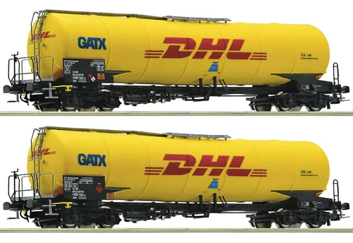 Roco 76024 H0 2er-Set Kesselwagen - GATX DHL Kerosin Express, ideal für den Transport von Erdölprodukten und Chemikalien