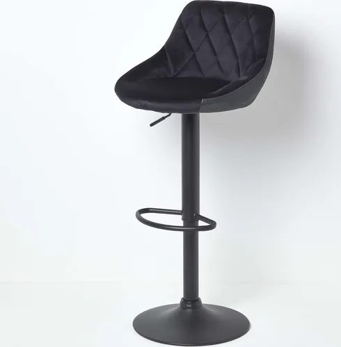 Homescapes Samt-Barhocker Henley – Höhenverstellbarer Barstuhl in Schwarz - Moderner Barstuhl mit weicher Samt-Sitzfläche und Kunstleder-Rückseite. Ideal für Küche oder Hausbar. Höhenverstellbar von 60–81 cm und drehbar für optimalen Sitzkomfort.