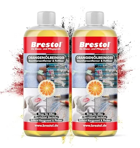 BRESTOL® ORANGENREINIGER 2x 1000 ml - Universalreiniger Fett Öl Kaugummi Baumharz Entferner Baumharzentferner Geruchsneutralisierer Orangenölreiniger