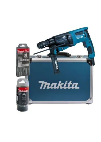 Makita Bohrhammer HR2631FT13 - 800 W, SDS+ mit 2,4 Joule Schlagkraft, inklusive Werkzeugkoffer und Schnellspannbohrfutter für vielseitige Anwendungen