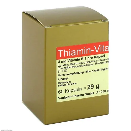 Thiamin Kapseln Vitamin B1 - Nahrungsergänzungsmittel mit 363 % der empfohlenen Tagesdosis Vitamin B1 pro Kapsel, unterstützt den Energiestoffwechsel und das Nervensystem.