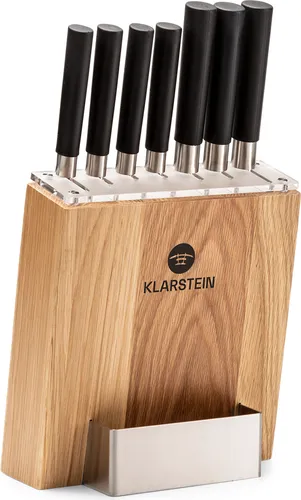 Klarstein 7-teiliges Messerblock Set - Küchenmesser-Set mit 7 scharfen Messern und stilvollem Holzblock, ideal für Profiköche und Hobbyköche, bietet präzise Schneideergebnisse und schnellen Zugriff.