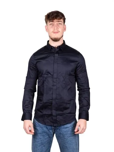 Armani Exchange Herren Smart Stretch Satin Freizeithemd, Blau, L - Herrenhemd aus hochwertigem Stretch-Satin für optimalen Tragekomfort, perfekt für lässige Anlässe oder elegante Outfits.