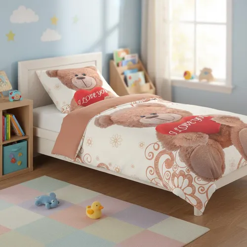 Microfaser Kinder Bettwäsche 135x200 cm - Süßes Bär Motiv & "I Love You" Aufdruck