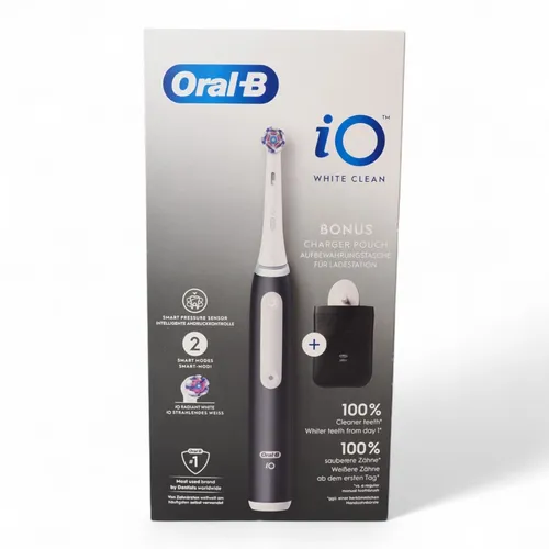 Oral-B iO White Clean elektrische Zahnbürste - Elektrische Zahnbürste für Erwachsene mit 2 Smart Modi, rotierender Bewegungsart und elegantem Design in Matt Black für eine gründliche Mundpflege.