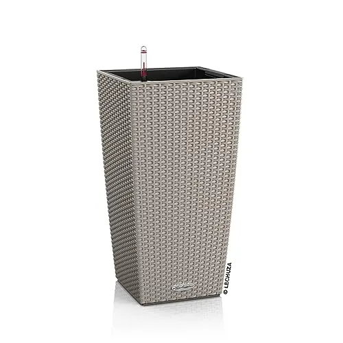 LECHUZA CUBICO Cottage 40 sandbraun - Garten-Zubehör mit integriertem Bewässerungssystem für optimale Pflanzenpflege, robust und pflegeleicht in ansprechender Flechtoptik.