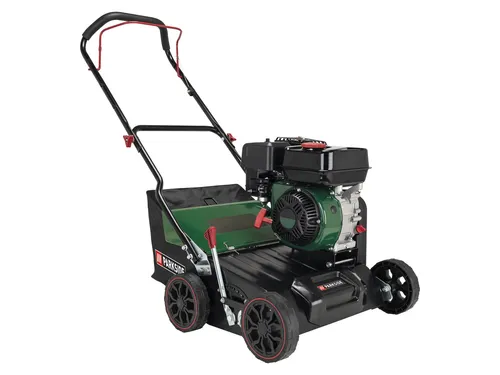 PARKSIDE® Benzin-Vertikutierer PBV 4200 A1 - Leistungsstarker Benzin-Vertikutierer mit 5,85 PS und 40 cm Arbeitsbreite, ideal für eine gründliche Rasenpflege dank 18 Vertikutiermessern und zentraler Arbeitshöhenverstellung.