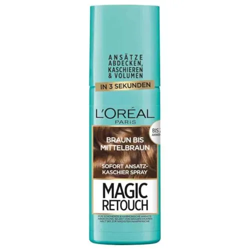 Magic Retouch Ansatz-Kaschierspray Braun bis Mittelbraun - Haartönungen für stufenlose, natürliche Farbübergänge ohne Frisörbesuch. Ammoniakfreie Formel, schweiß- und stylingresistent, ideal für tägliche Anwendung.