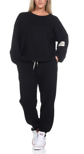 simaranda Damen Jogginganzug, Zweiteiler für Freizeit und Sport, Trainingsanzug, Hausanzug mit Hoodie und Hose 7065 (DE/NL/SE/PL, Numerisch, 36, 42, Regular, Regular, Schwarz)