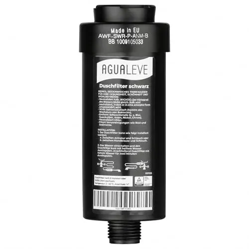 AGUALEVE® Duschfilter - Wasserfilter Dusche | in schwarz | gegen Kalk, Schwermetalle, Chlor, Schmutz, wirkt bakteriostatisch | schönere Haut & Haare | Markenqualität Made in EU