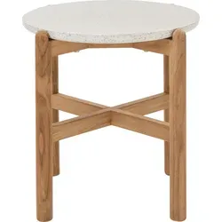 Dehner Beistelltisch Portofino, Ø 45.5 cm - Eleganter Beistelltisch aus FSC® Teakholz mit pflegeleichter Terrazzo-Tischplatte, ideal für den Garten oder als Blumenhocker.