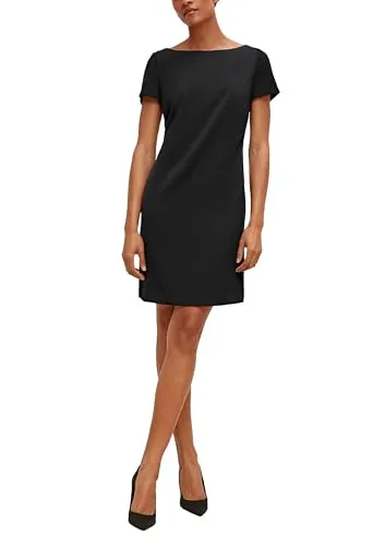 comma Damen Kleid 60.2.61.20.200.2127841, Schwarz, Größe 34 - Elegantes Freizeitkleid mit antaillierter Passform und U-Boot-Ausschnitt, aus hochwertigem Viskosestretch und glänzendem Satinfutter, ideal für besondere Anlässe.