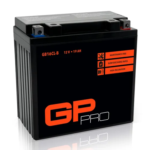 GP-PRO Gel-Batterie 12V 19Ah GB16CL-B für Quad und Motorrad - Wartungsfreie 12 V Gel-Batterie mit 19 Ah, direkt einbaufertig und auslaufsicher. Ideal für hohe Leistungsanforderungen und lange Lagerzeiten. Kompatibel mit YB16CL-B und CB16CL-B.