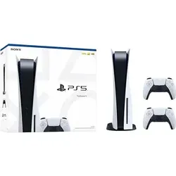 Sony PlayStation 5 Disc Edition mit 2 DualSense Controllern - Konsolen mit ultraschneller SSD für blitzschnelles Laden und realistische Spielerlebnisse dank haptischem Feedback und 3D-Audio. Erlebe die nächste Generation des Gamings!