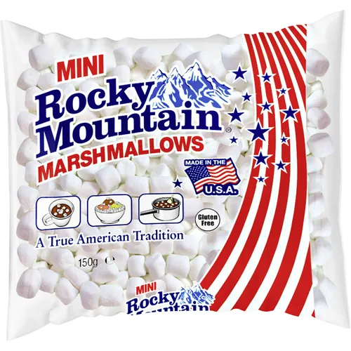 Rocky Mountain Marshmallows Mini - Glutenfreie Mini-Schaumzucker-Stücke mit köstlichem Vanille-Geschmack – ideal für Naschkatzen und perfekt zum Verfeinern von Desserts.