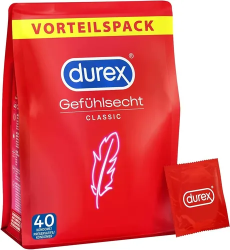 DUREX Gefühlsecht Classic Kondome - hauchzarte 40 St, für unbeschwertes Vergnügen und maximale Empfindsamkeit
