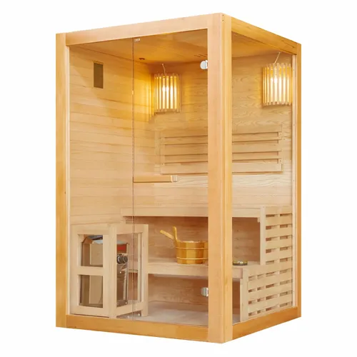 Sanotechnik Sauna PANORAMA - 2-Personen Innensauna - Geräumige Innensauna mit Flachdach und Ganzglastür, ideal für entspannende Wellnessmomente zu Hause. Inklusive integrierter Steuerung und 3,5 kW Saunaofen.