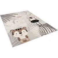 Pergamon Kinder Teppich Softstar Kids Safari Friends Grau - Teppich für Baby- & Kleinkinderzimmer, weich und schadstoffgeprüft nach Öko-Tex Standard 100, ideal für sichere Spielumgebungen.