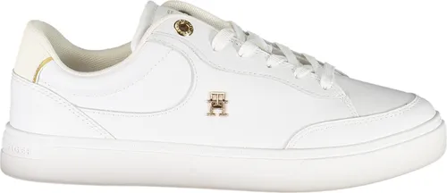 Tommy Hilfiger Damen Court Sneaker Essential Chic aus Leder, Weiß (41) - Damen-Sneaker mit Kontrast-Struktur und Monogramm-Emblem, ideal für einen stylishen Look im Alltag.