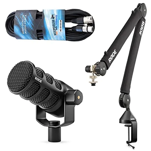 RØDE Podmic USB XLR Mikrofon mit PSA-1+ Stativ und Kabel - Dynamisches Mikrofon für Podcasts, Streaming und Gaming, mit XLR- und USB-C-Anschluss sowie integrierten Effekten für optimierten Studio-Sound. Inkl. PSA-1 PLUS Gelenkarm-Stativ und Popschutz.