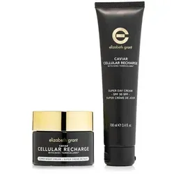 ELIZABETH GRANT Caviar Cellular Recharge Pflege-Duo - Nachtpflege & Tagescreme mit LSF 30 für optimale Hautversorgung. Die Tagescreme schützt vor UV-Strahlen und die Nachtcreme fördert die Regeneration. Beide spenden intensive Feuchtigkeit für einen strahlenden Teint.