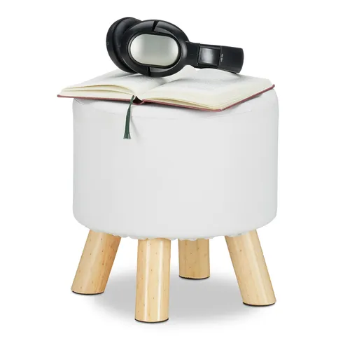 Relaxdays Hocker Kunstleder, gepolstert und dekorativ - Stilvolle Hocker: Bequemer flacher Fußhocker in schicker Leder-Optik, ideal für Schlafzimmer und Wohnzimmer - Fester Stand durch 4 Holzbeine mit Bodenschonern.