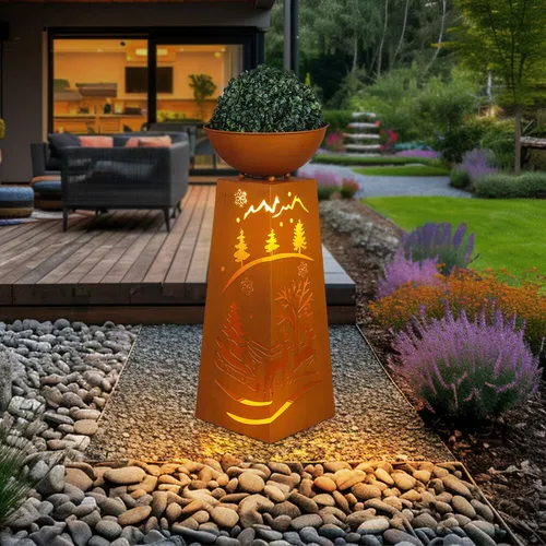 Dekosäule Pflanzenschale mit LED-Beleuchtung, H 59 cm - Lampen für kreative Deko-Ideen, batteriebetrieben mit Timerfunktion und warmweißem Licht, ideal für Garten und Balkon.