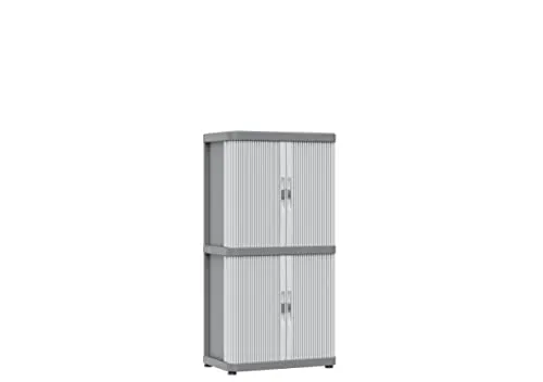 Kreher Mehrzweckschrank Rolling Space - Universalschrank in Grau, mit 4 Böden und platzsparendem Rolladendesign