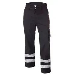 Vegas Arbeitshose mit Reflexstreifen, schwarz, Größe 63 - Arbeits- & Schutzkleidung mit 50 mm Reflexstreifen für optimale Sichtbarkeit, ausgestattet mit mehreren Taschen für Werkzeuge und Handy, ideal für sicheres Arbeiten.