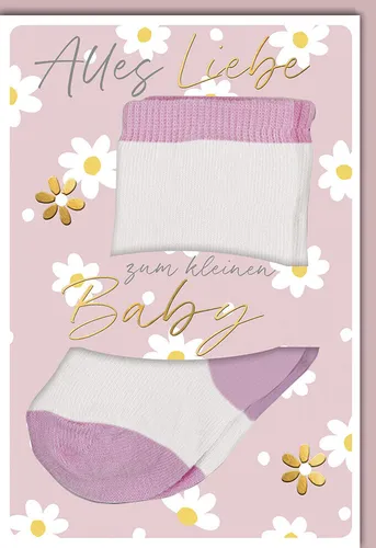 Geburt - Baby - Glückwunschkarte im Format 11,5 x 17 cm - Socken rosa