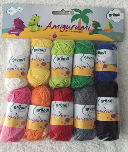 Gründl Amigurumi1 Wolle Baumwolle Set Häkeltiere Häkeln Kinder 10x10g 100%cotton