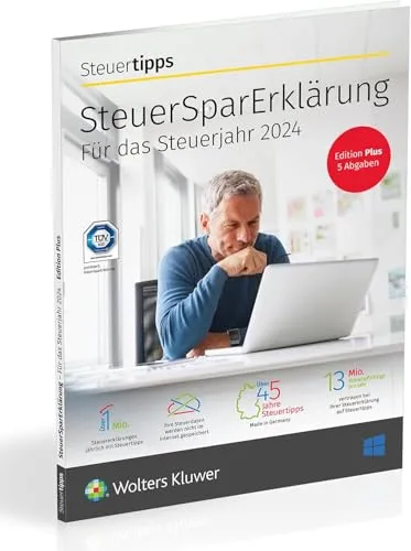 SteuerSparErklärung plus 2025 für Steuerjahr 2024 - Steuererklärung Software für Lehrer, jetzt mit Steuer-KI Alma für optimale Steuererstattungen und automatische Steuererleichterungen.