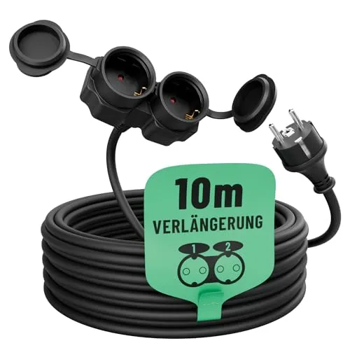 greate Outdoor Verlängerungskabel 2-fach 10m - Robustes 1000 cm Kabel, ideal für Garten und Baustelle