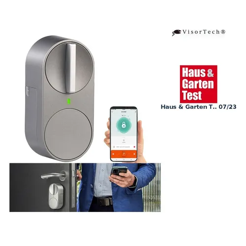 VisorTech Smart Schloss: Motorbetriebener Türschlossantrieb mit Bluetooth - Schließzylinder für einfaches Türöffnen per Smartphone, Auto-Unlock-Funktion, einfache Montage ohne Bohren und bis zu 30.000 Schließvorgänge garantiert.