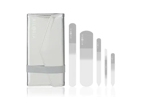 AILORIA Glasnagelfeile CONTOUR LUXE 5-tlg. Set - Nagelpflege: Hochwertiges 5-teiliges Glas-Nagelfeilenset, umweltfreundlich und hygienisch, ideal für präzises Feilen ohne Nagelbruch.