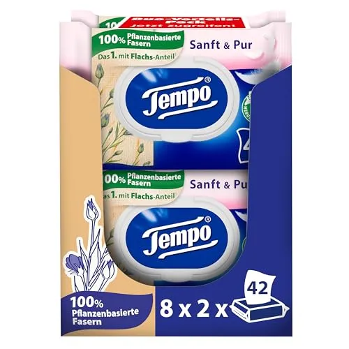 Tempo Feuchte Toilettentücher "Sanft & Pur" - Megapack - Intim-Feuchttücher, dermatologisch getestet und pH-hautneutral, für sanfte Reinigung empfindlicher Haut - sicher abspülbar und biologisch abbaubar.