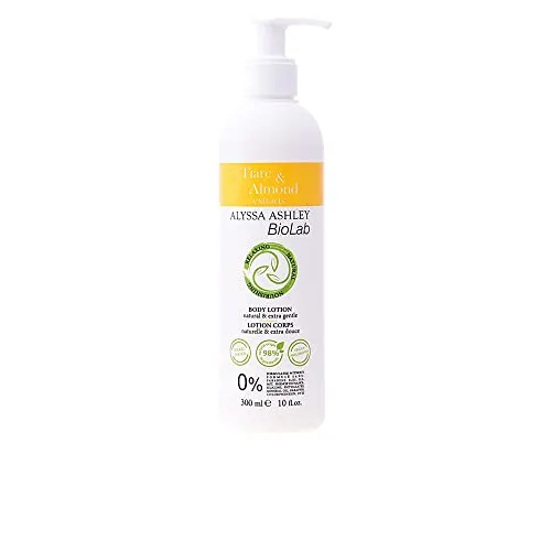 Alyssa Ashley - Biolab Tiare & Almond Body Lotion für empfindliche Haut, feuchtigkeitsspendende und beruhigende parfümierte Lotion, frei von Parabenen und anderen schädlichen Substanzen - 300 ml