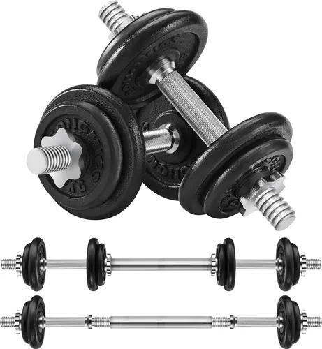SONGMICS 2-in-1-Hanteln 10 kg Hantelset - Hanteln für individuelles Krafttraining, verstellbar und kombinierbar zu einer 20 kg Langhantel, ideal für Zuhause oder im Fitnessstudio.