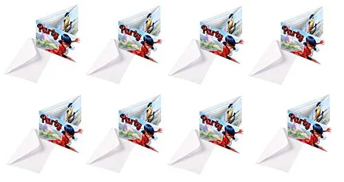 16-teiliges Einladungskarten-Set * MIRACULOUS * für eine Mottoparty oder Kindergeburtstag // von Amscan // Ladybug Marienkäfer Superheld Party Geburtstag Einladung Invites