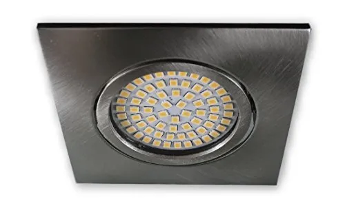 LICHT DISCOUNT LED Einbaustrahler 230 V S0307 eckig alu gebürstet - Einbauleuchte LED Spot Strahler inkl. 3.5 W LED warmweiss - geringe Einbautiefe nur 27 mm - Deckeneinbaustrahler Einbauspot