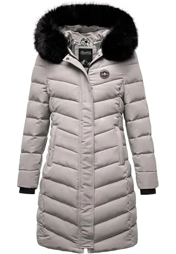 REPUBLIX Damen Gefütterte Dicke Winter Jacke Mantel Parka mit Kapuze RJ-8016 Grau XS - Elegante Damen Winterjacke von REPUBLIX mit femininer Passform. Pflegeleichtes Material und praktischer Kunstfellkragen bieten zusätzlichen Wetterschutz. Ideal für Alltag und Outdoor-Aktivitäten.
