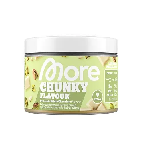 MORE Chunky Flavour Pistachio White Chocolate, 150 g - vegan - Pudding- & Dessertpulver mit nur 6-12 kcal pro Portion. Ideal für Quark, Joghurt oder Protein-Shakes – voller Geschmack und mit Inulin für Cremigkeit.