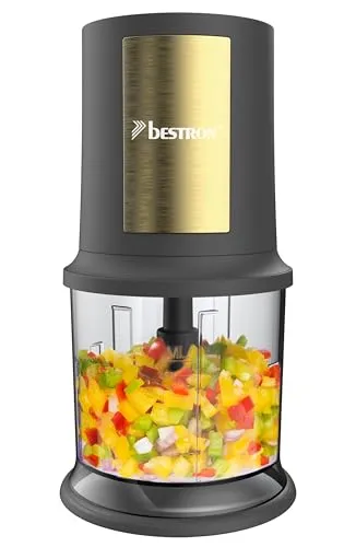 Bestron elektrischer Multi-Zerkleinerer, Universalzerkleinerer mit zwei Schneidemessern & 500ml Kapazität, große Pulstaste, 3.000 U/min, AKC200GP, Golden Platin Kollektion, Farbe: Gold/Mattgrau