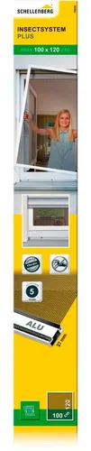 Schellenberg Insektenschutzfenster PLUS, Alu Rahmen, Fiberglas, 1 m x 1,2 m - Fliegengitter mit stabilen Aluminiumprofilen und reißfestem Fiberglasgewebe, idealer Insektenschutz, einfache Einhänge-Montage ohne Bohren, passt hinter Rolläden.
