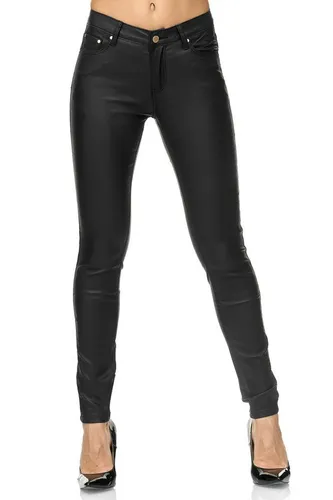 Elara Damen Hose Kunstleder Push Up Effekt Chunkyrayan E621 Black-34 (XS) - Trendige Kunstlederhose für stilbewusste Frauen. Vielseitig kombinierbar für Büro, Alltag oder besondere Anlässe. Bequeme Passform dank hochwertiger Materialmischung und klassischem 5-Pocket-Design.