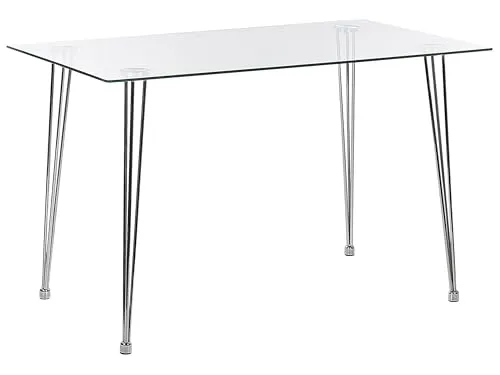 Rechteckiger Esstisch Winston 120 x 70 cm - Esszimmertisch aus transparentem Sicherheitsglas mit silbernem Gestell, ideal für moderne Wohnräume und platzsparend.