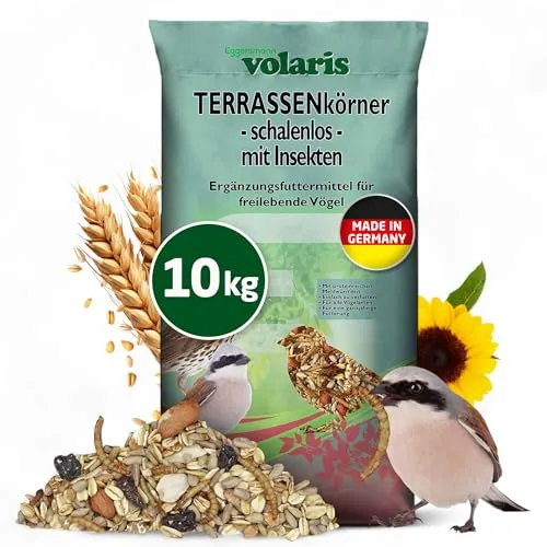Eggersmann volaris Terrassenkörner mit Insekten 10 kg – Schalenfreies Wildvogelfutter mit Mehlwürmern, Sonnenblumenkernen UVM. – Ganzjahresfutter, Protein- & energiereich – Streufutter für Wildvögel